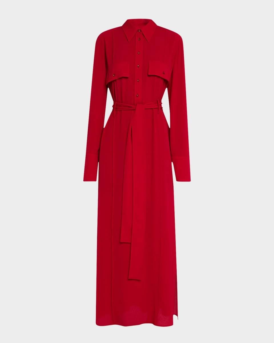 Belted Crepe Maxi Shirtdress